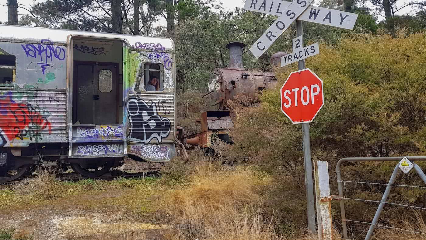 'Get Lost' Near Sydney // 4WD Adventure To The Lost City (NSW), Brooke Nolan, railway carriage, zig zag railway, stop sign, urbex, disused