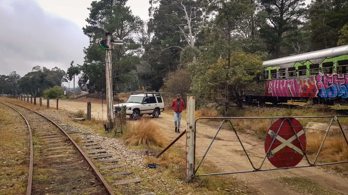 'Get Lost' Near Sydney // 4WD Adventure To The Lost City (NSW), Brooke Nolan, train tracks, carriage, 4WD car, gate