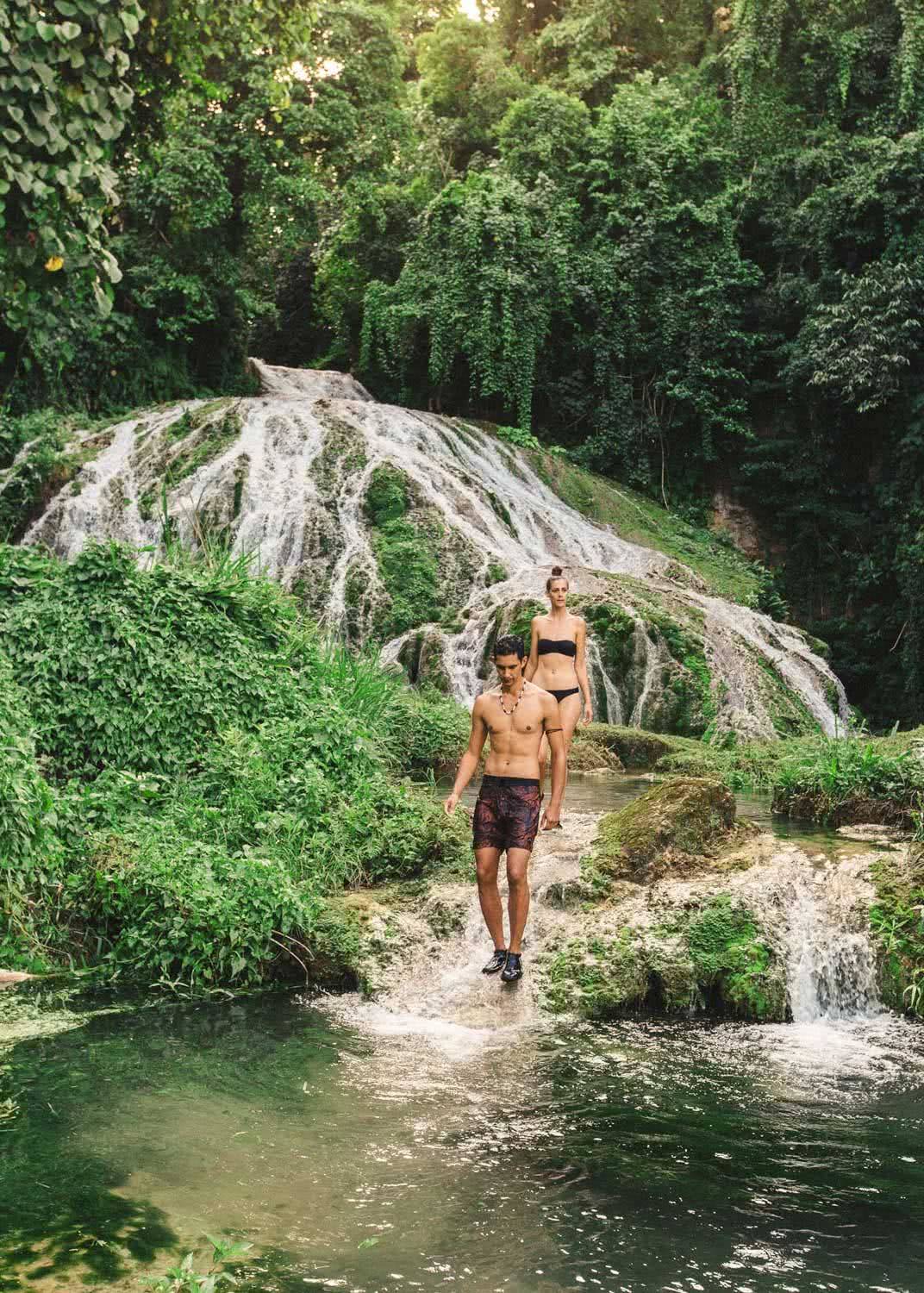 Exploring Efate’s Jungle Waterfalls (Vanuatu), lololima falls, swimmers, couple, jungle