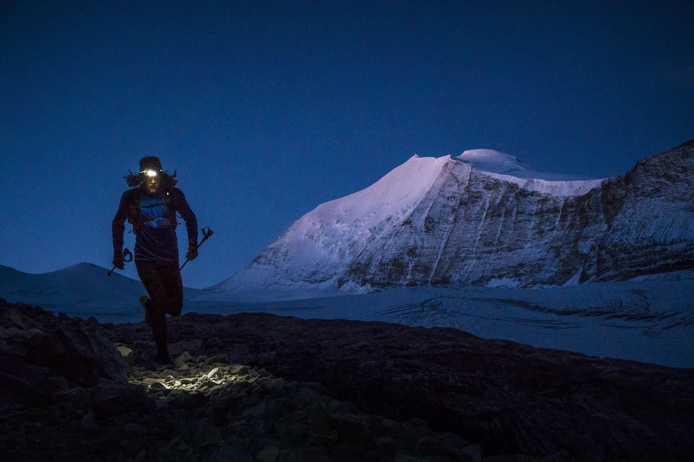Runner Guy // An Interview With Trail Runner Joe Grant, Photo by Dan Patitucci, night running, head torch, snow, mountain, dark