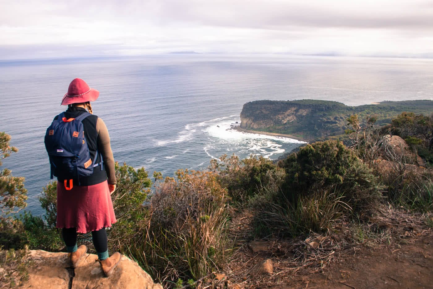 Winter Days at Shipstern Bluff (TAS) Caitlin Weatherstone cliff coastline ocean backpack