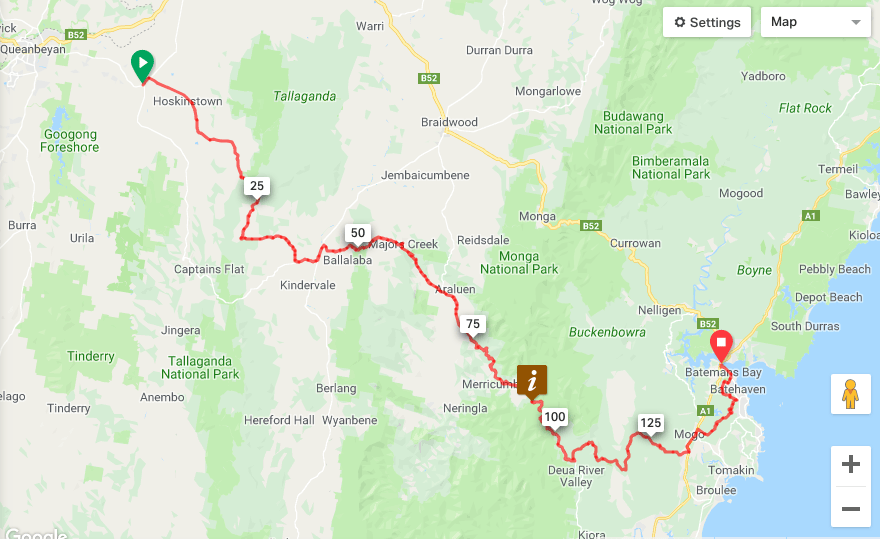 Canberra To The Coast - By Bike, Mattie Gould, bikepacking route, map