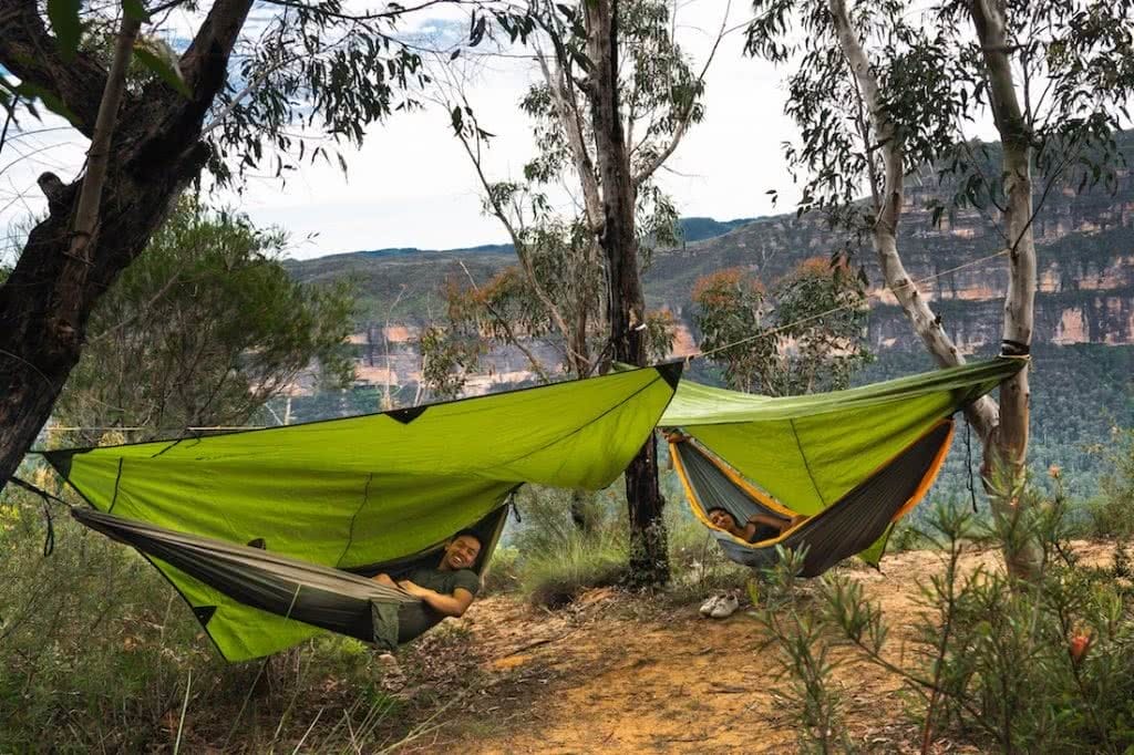 How To Camp In A Hammock, jeremy lam, ticket to the moon, climbing anchors, sleep in a hammock, blue mountains, nsw, two hammocks