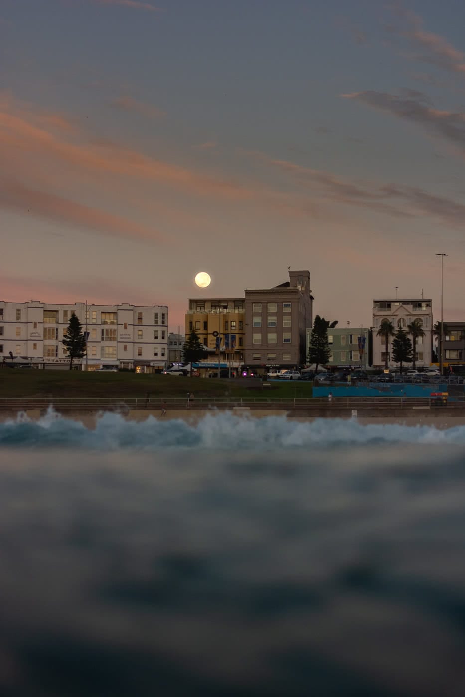 Bondi Sunrise – Early Morning Dispatches From The Break, photo by Matt Pearce, bondi, sunrise, ocean, surf, golden, water photography, moon