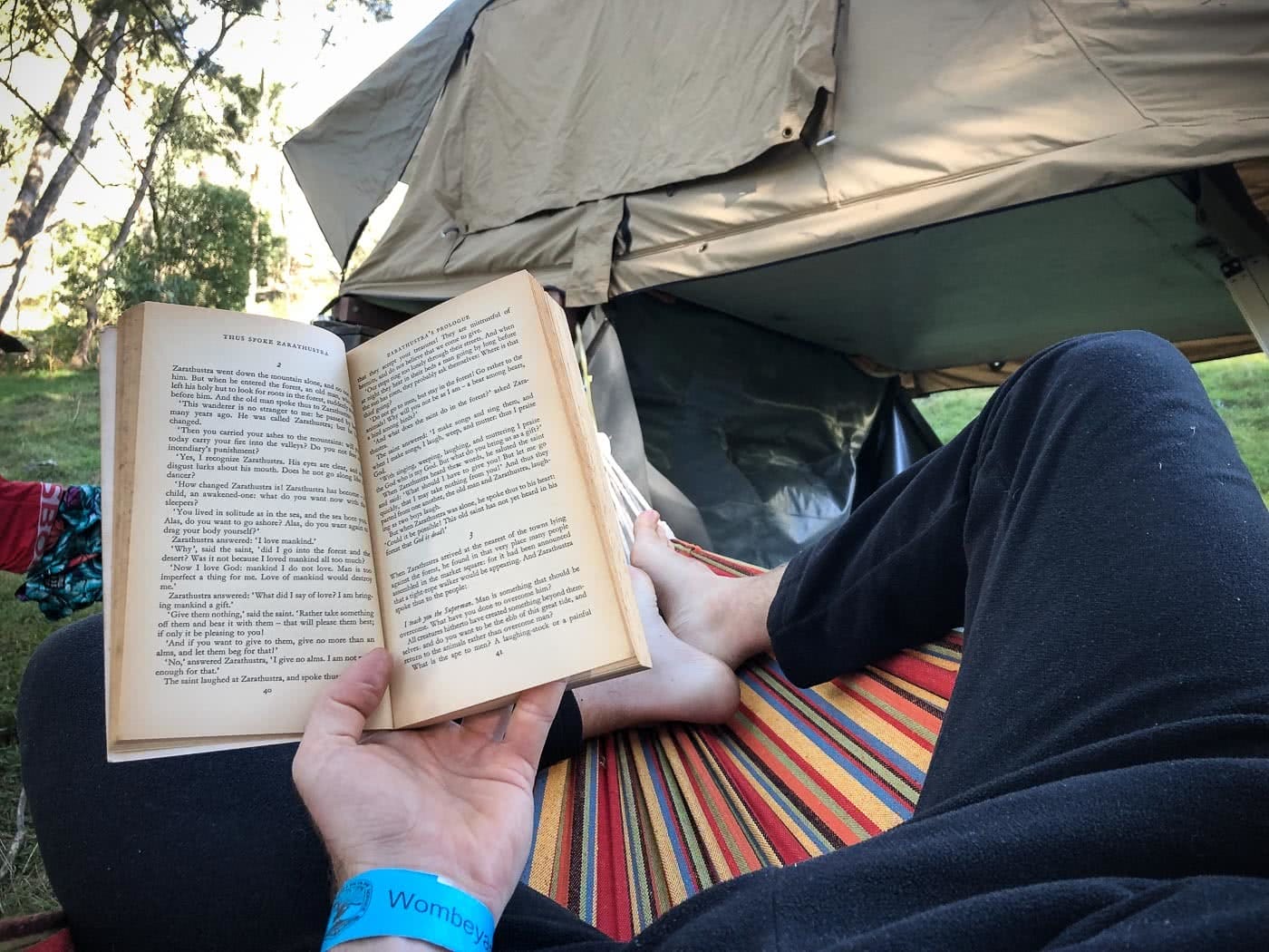 Exploring Wombeyan Caves // A Spelunkin’ Marbleous Weekend (NSW), photo by Tim Ashelford, hammock, reading, book, nsw