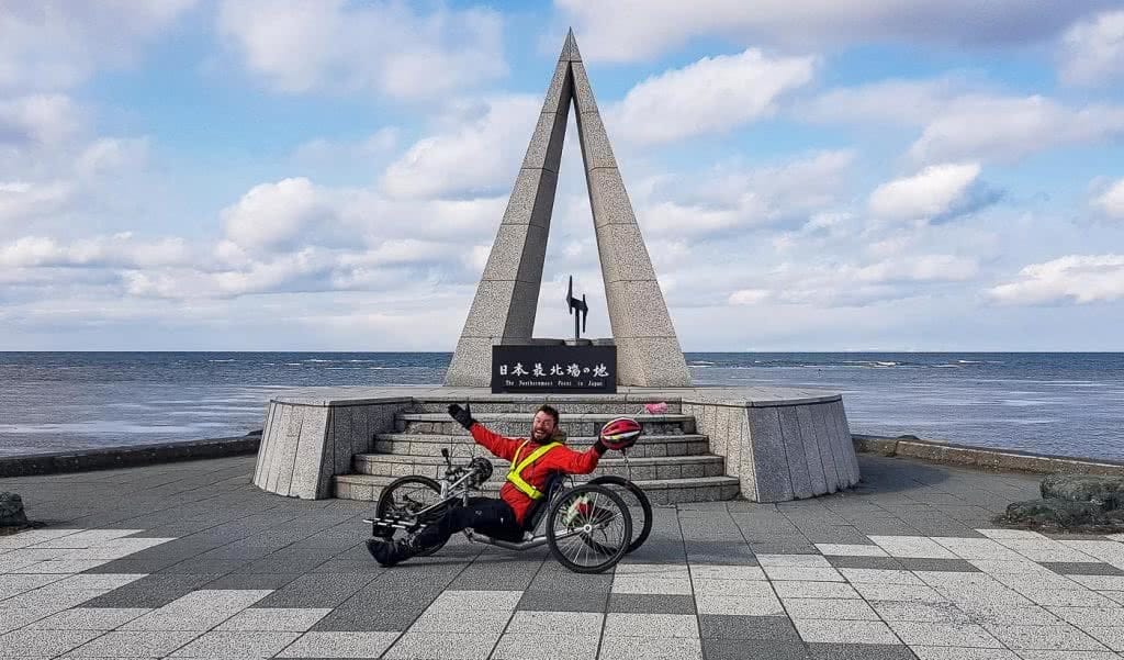 Finish in Cape Soya, Josh Just Handcycled The Length Of Japan For Charity, josh stinton,, handcycle, apricot, outspire