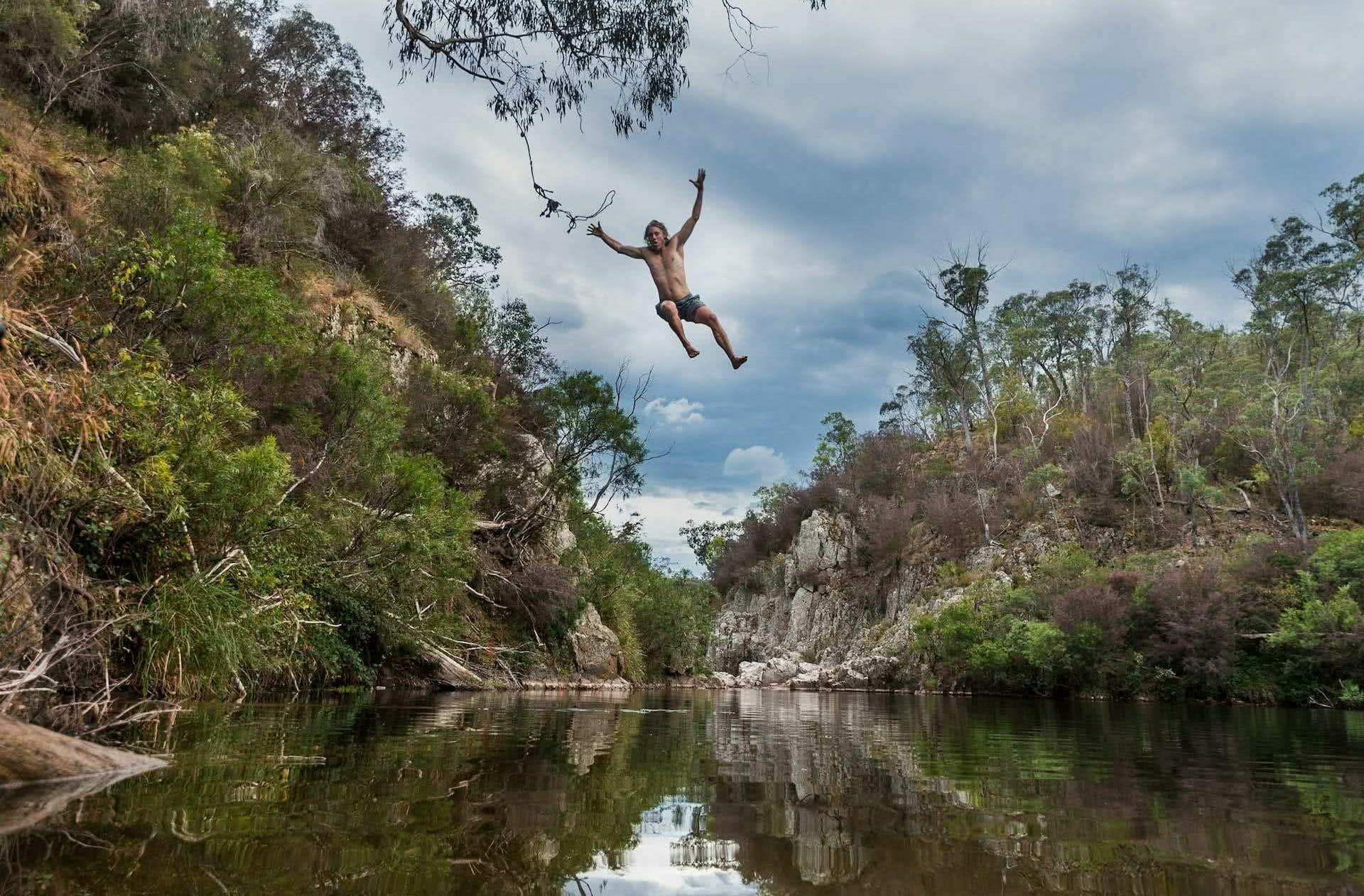 Blue Pools, Vic, Patrick Corden, rock jump, swimming, rope swing