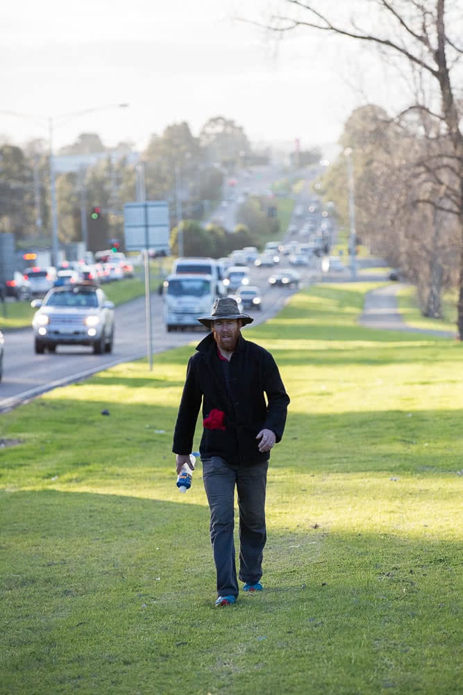 Why This Bloke Walked 90km To Work, Beau Miles, photo by Rodney Dekker, walk to work, melbourne, shoulder