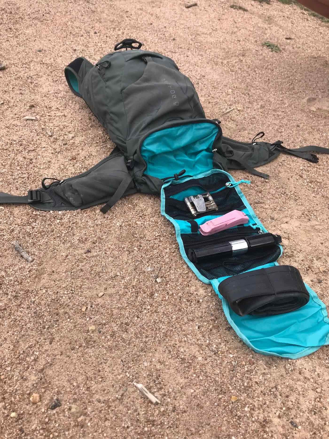 Osprey Raptor 10 Riding Pack // Gear Review by Rowan Beggs-French cycling backpack, rock garden, mountain biking, tool section