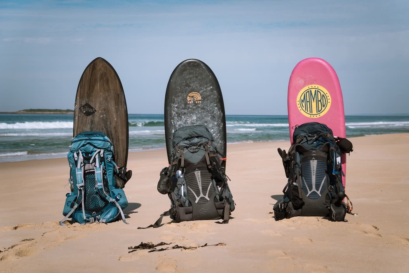 A Wilderness Surfari In Remote East Gippsland (VIC/NSW) by Jake, Sam and Georgia Doherty Osprey Adventure Grant, surf boards, beach, backpacks, waves