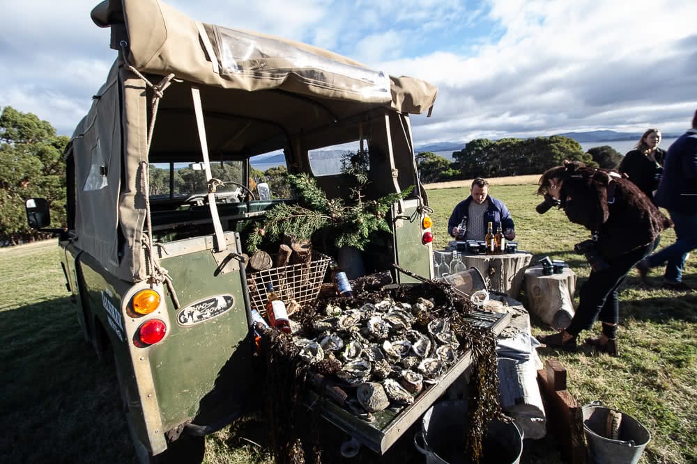 Satellite Island, photo by Tim Ashelford, Talisker Whisky, Tasmania, oysters, land rover