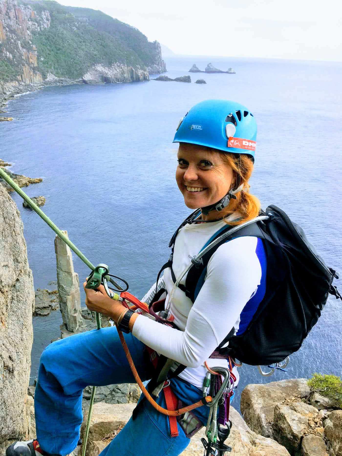 Searching for redemption on the Freycinet Sea Level Traverse, by Polly Barr, cliffs, climbing girl, ropes, 