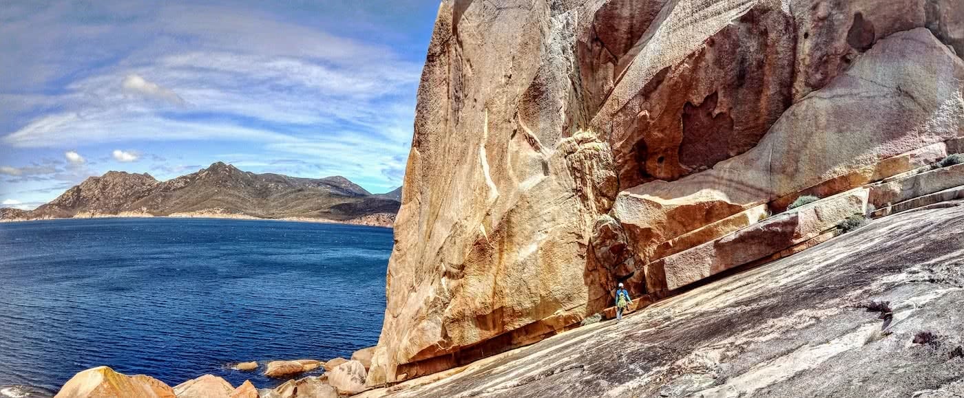 Searching for redemption on the Freycinet Sea Level Traverse, by Polly Barr, sunrise, climber
