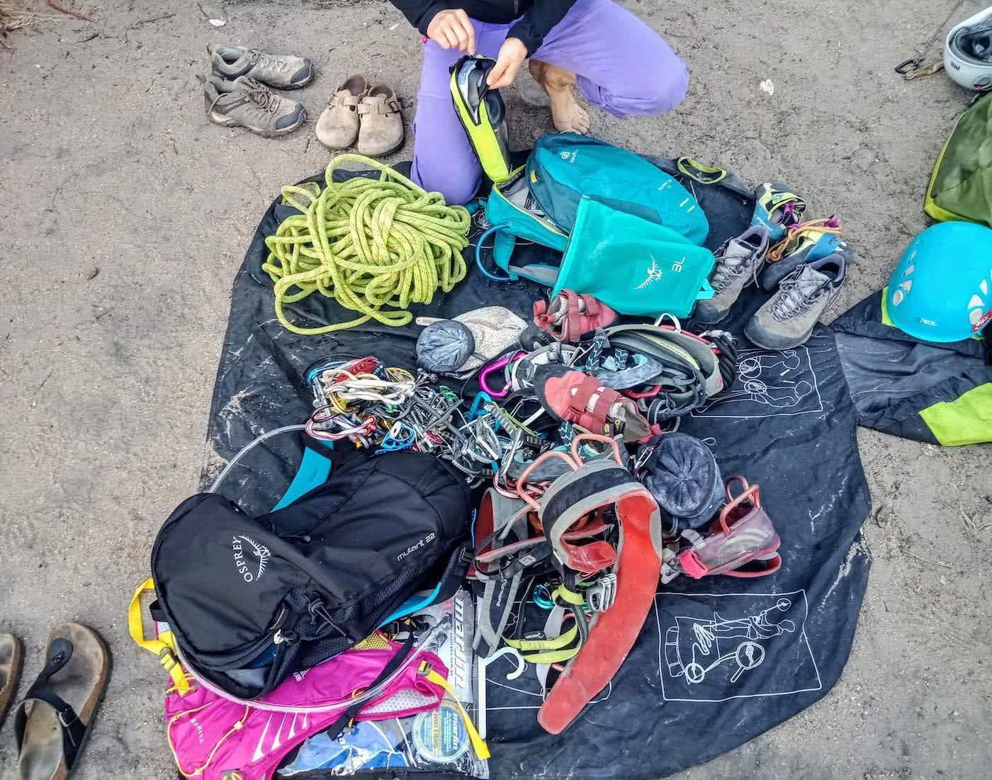 Searching for redemption on the Freycinet Sea Level Traverse, by Polly Barr, flat lay of gear for the traverse