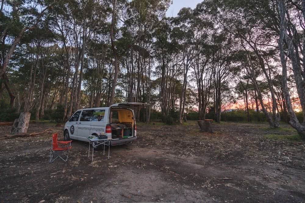 Van Or 4WD – Which Vehicle is Better For Exploring Australia?, van setup, photo by jon harris, mystery bay, far south coast, nsw