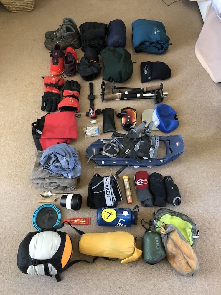 You Can Walk The Overland Track For Free (But There’s A Good Reason), photo by Tim Ashelford, overland track, cradle mountain lake st clair, multi day hike, snow, tasmania, flatlay, packing