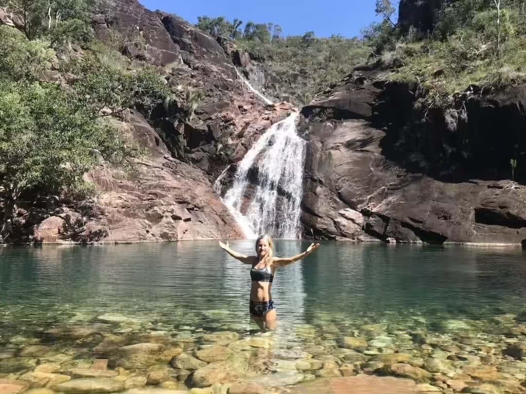 Photos courtesy of Q10 expedition, Exploring Queensland’s 10 Great Walks in 10 Days, Lisa, waterfall, woman, swimming hole
