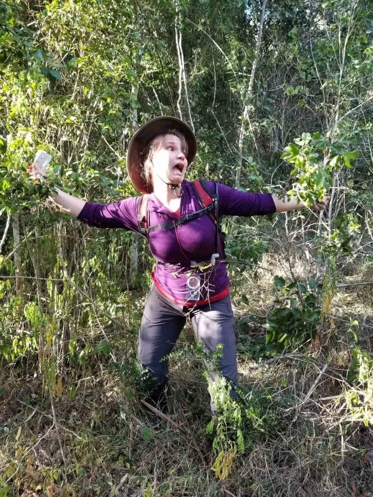 I Tested A Full Kit Of Cheap ALDI Hiking Gear Over Nearly 100km, woman, scream, fleece jumper, trees