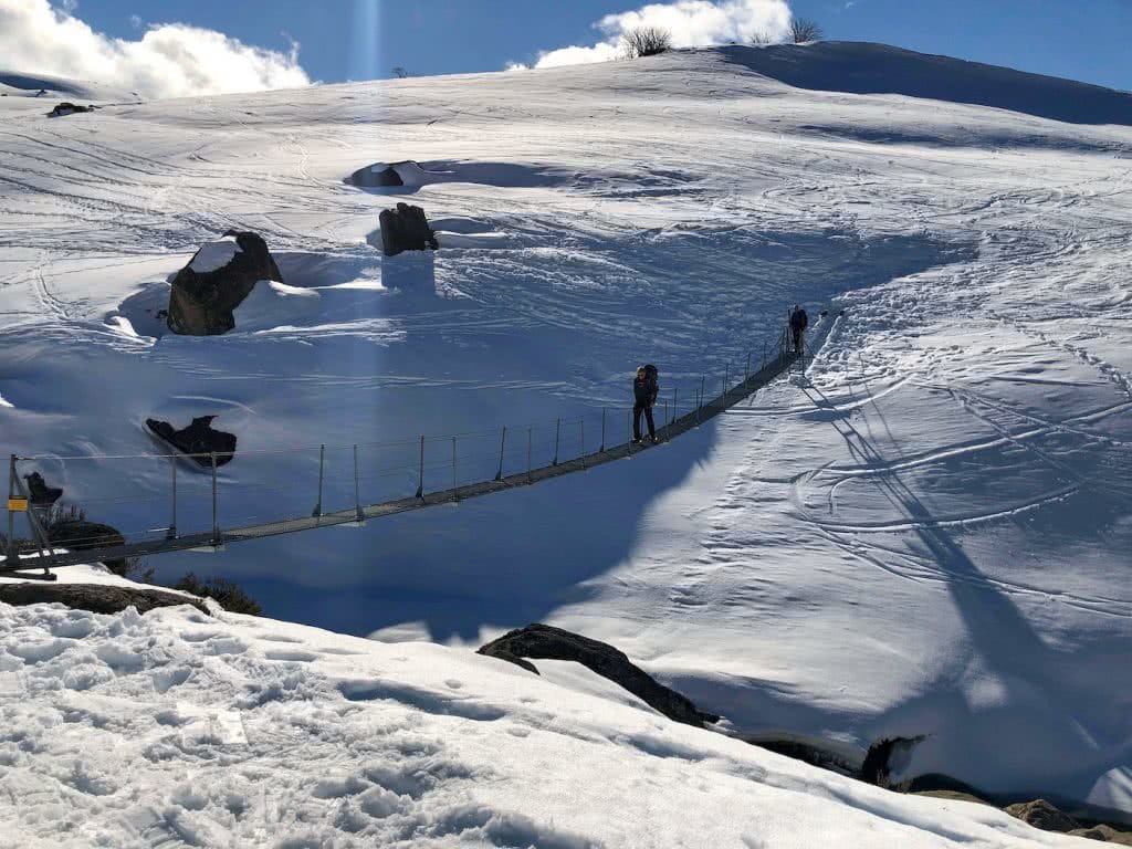 Snowshoeing Across The Aussie Alps, bridge, snow, mountain, man