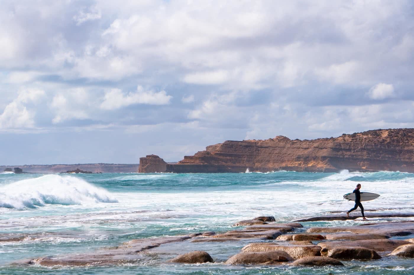 Barren, Wild & Clean // Road Trippin' The South Aus Coast, ocean, cliffs, surfer