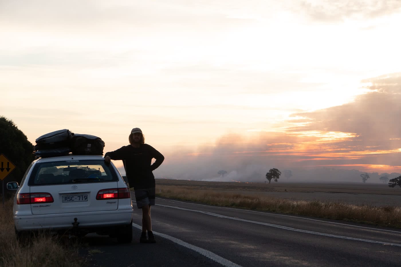 Barren, Wild & Clean // Road Trippin' The South Aus Coast, man, car, fires, smoke