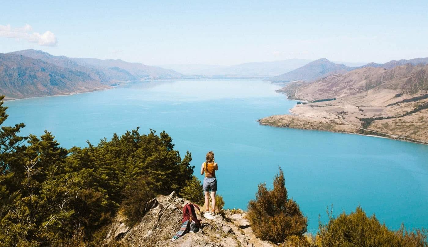 Cedric Tang, A Wrong Turn In The Right Direction // Sawyer Burn Track (NZ), woman, blue lake, mountains