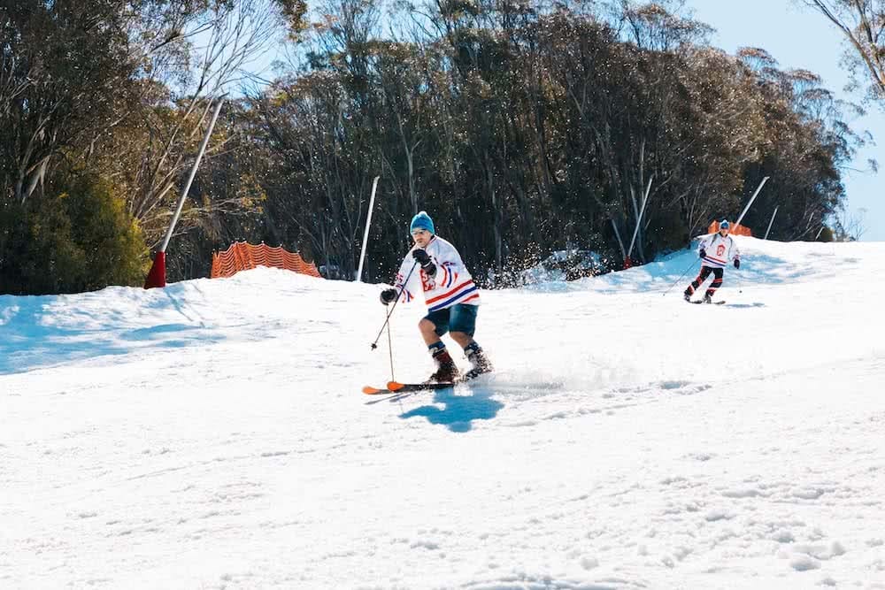 An Ode To Slush – A Celebration Of Spring Skiing & Why You Should Do It, photo by matt wiseman, skiing, slush, spring, australia, mountainwatch, denim shorts