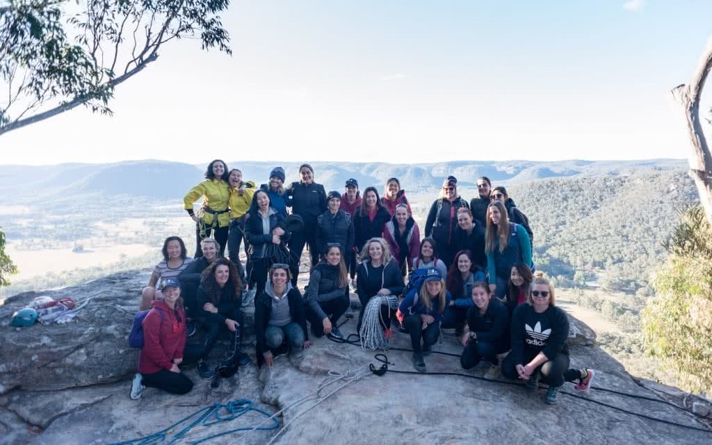 Why Do We Need Women Only Adventure Events?, photo by (), group shot, rock, abseil, Sydney, salomon