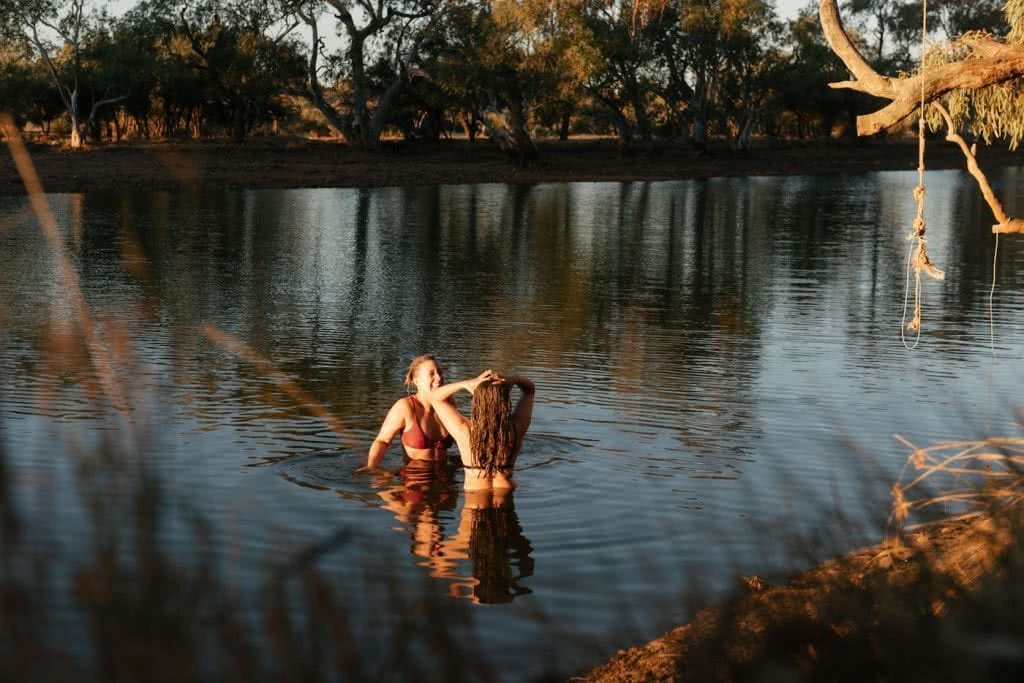 How To Drive From Adelaide To Uluru The Explorer's Way, Adrian Mascenon, Waterhole near Dalhousie, women, river, desert, trees