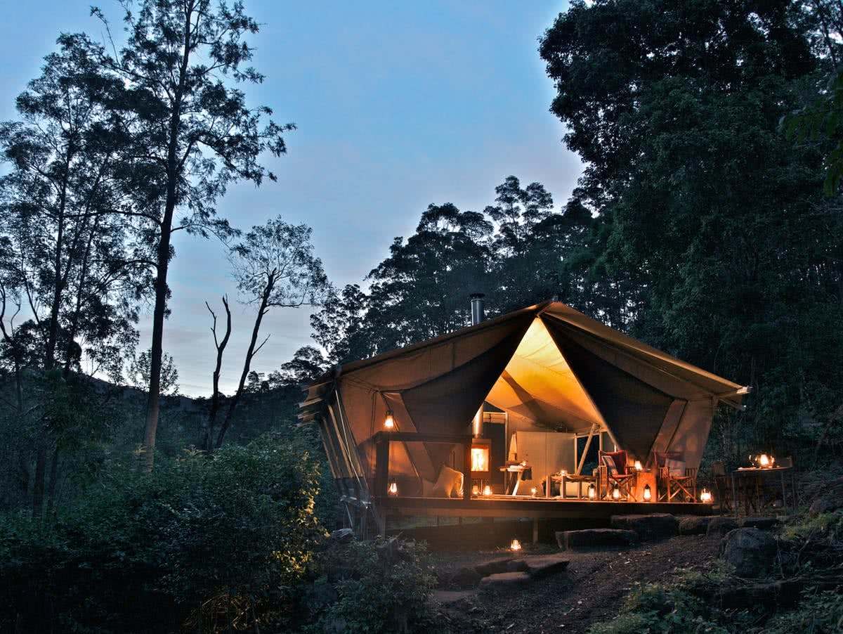 nightfall, glamping tent, queensland