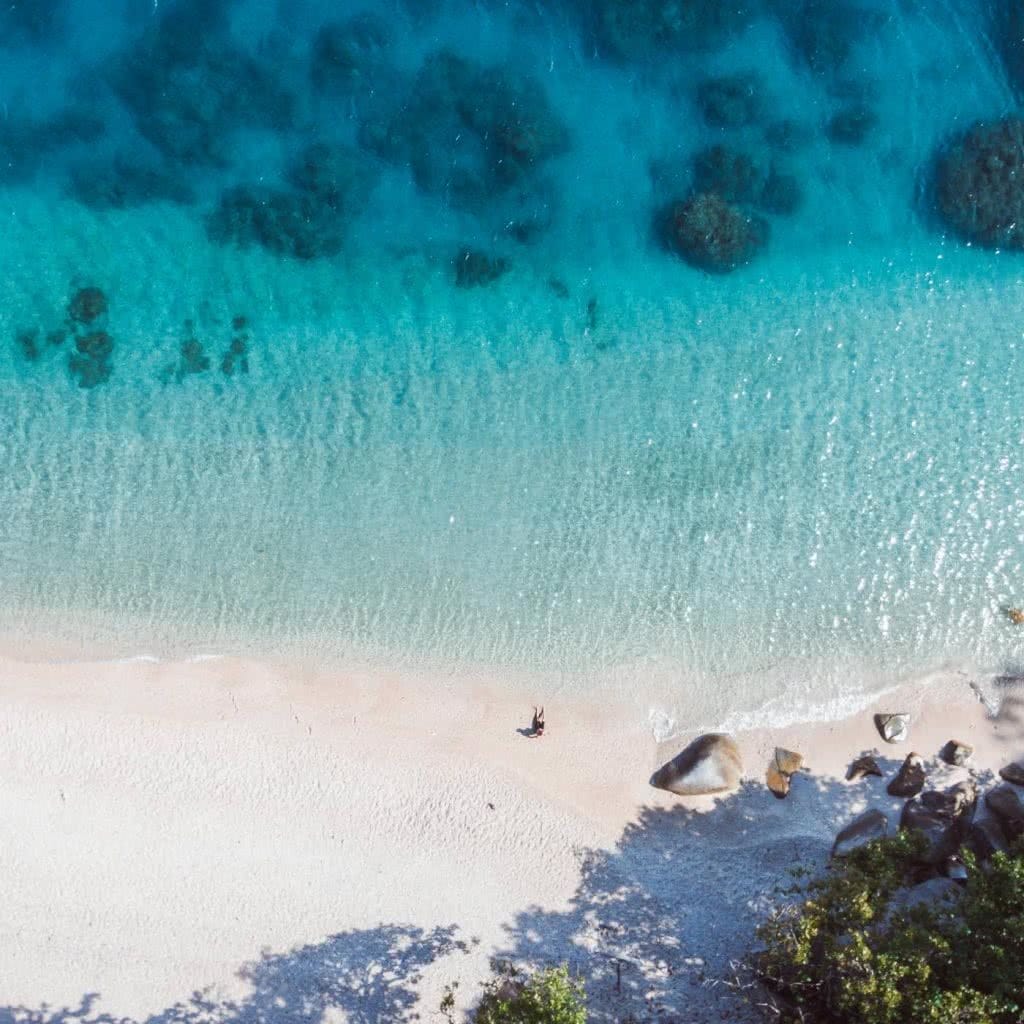 Find Your Paradise On Fitzroy Island (QLD), Scott Pass, Nudey Beach, sand, sea, water, swimming, reef, drone shot