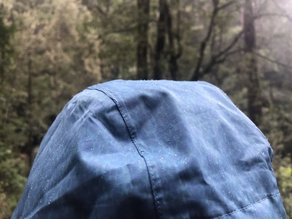 Team Timbuktu Tech Jacket // Gear Review, photo by Tim Ashelford, jacket, hood, raindrops, forest