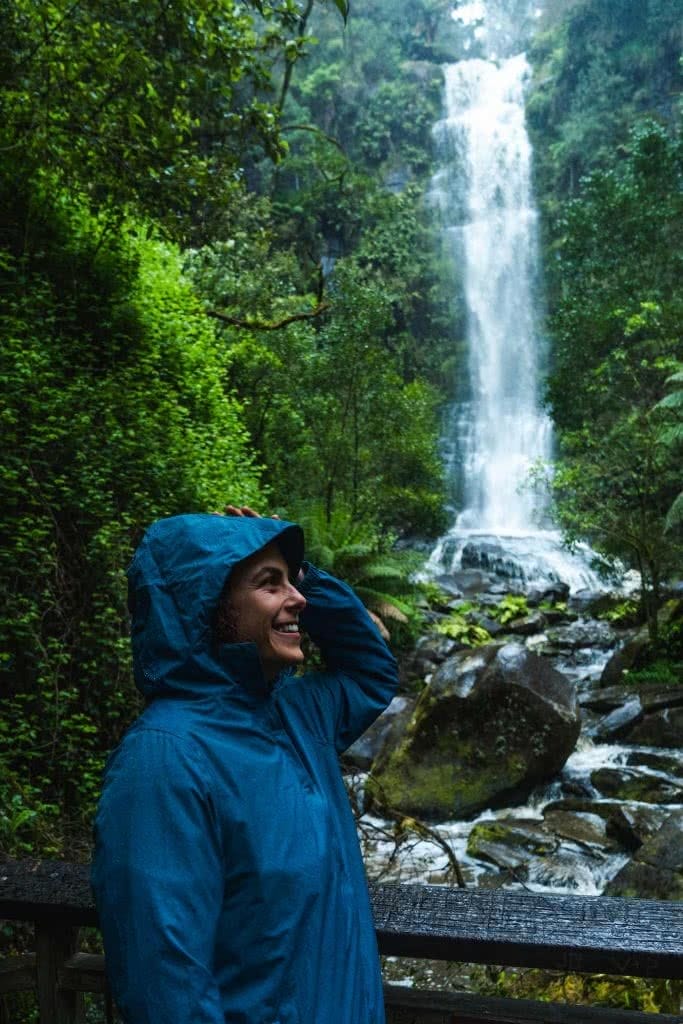 Team Timbuktu Tech Jacket // Gear Review, photo Jonathan Tan, Erskine Falls, rainforest, Amy, rain