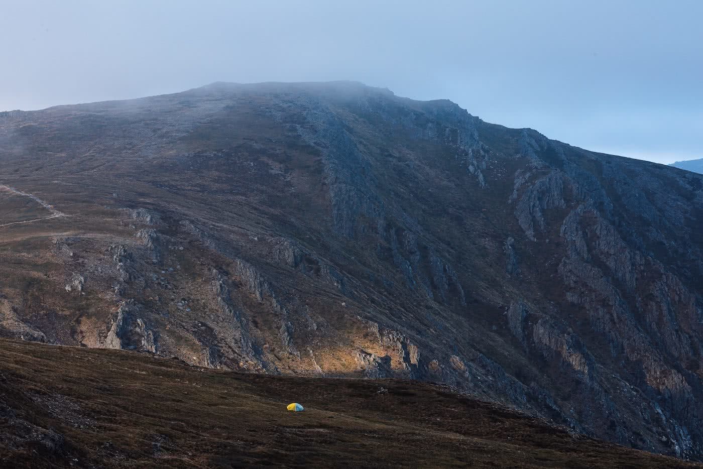 Almost Alone In The Aussie Alps, Aedan O'Donnell, Charlotte's Pass, mountain, tent, mist
