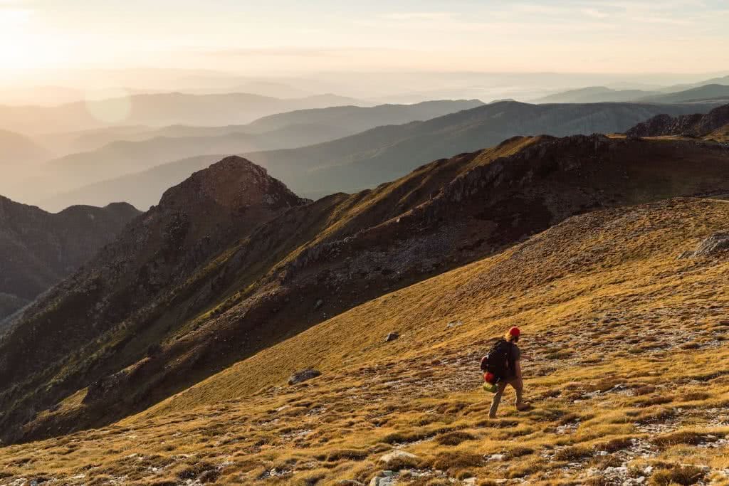 Almost Alone In The Aussie Alps, Aedan O'Donnell, Charlotte's Pass, man, mountains, sunset