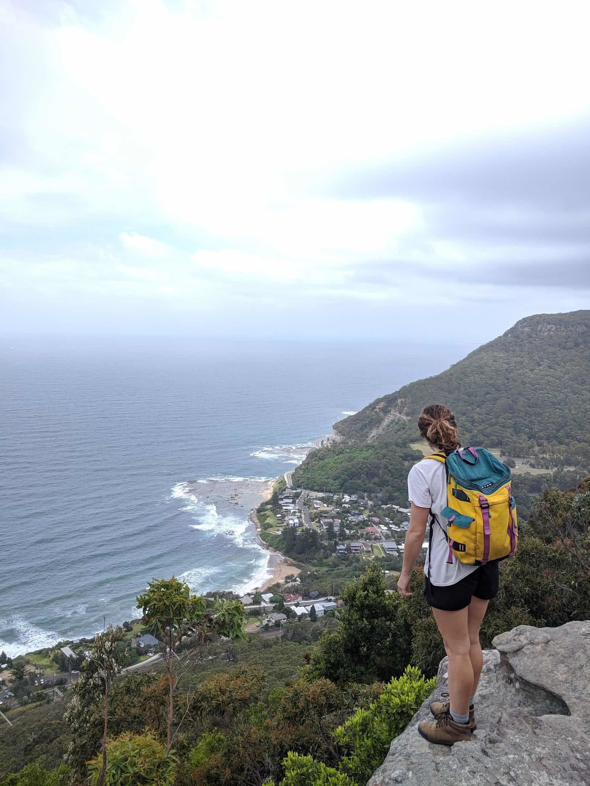 Trek Across The Illawarra Escarpment On The Forest Walk, Amy Fairall, view, backpack, woman, cliff, beach, mountain