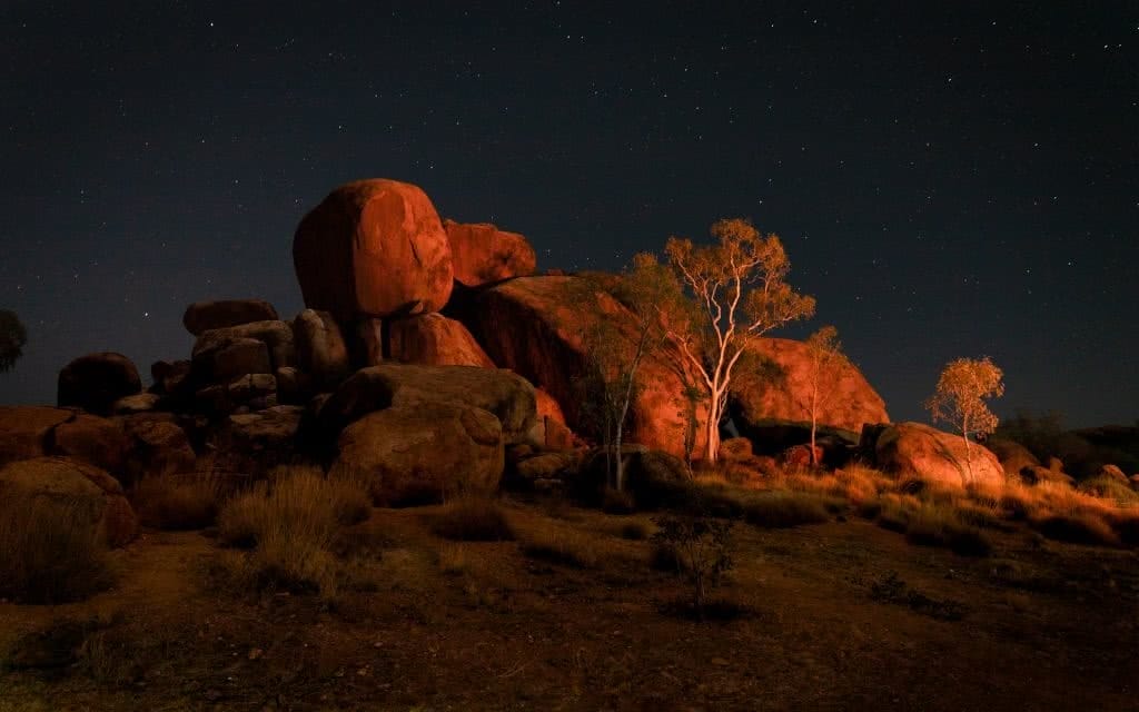 Roll the Devil's Marbles at Karlu Karlu (NT), Conor Moore, night sky, stars, boulders, landscape rocks, sky