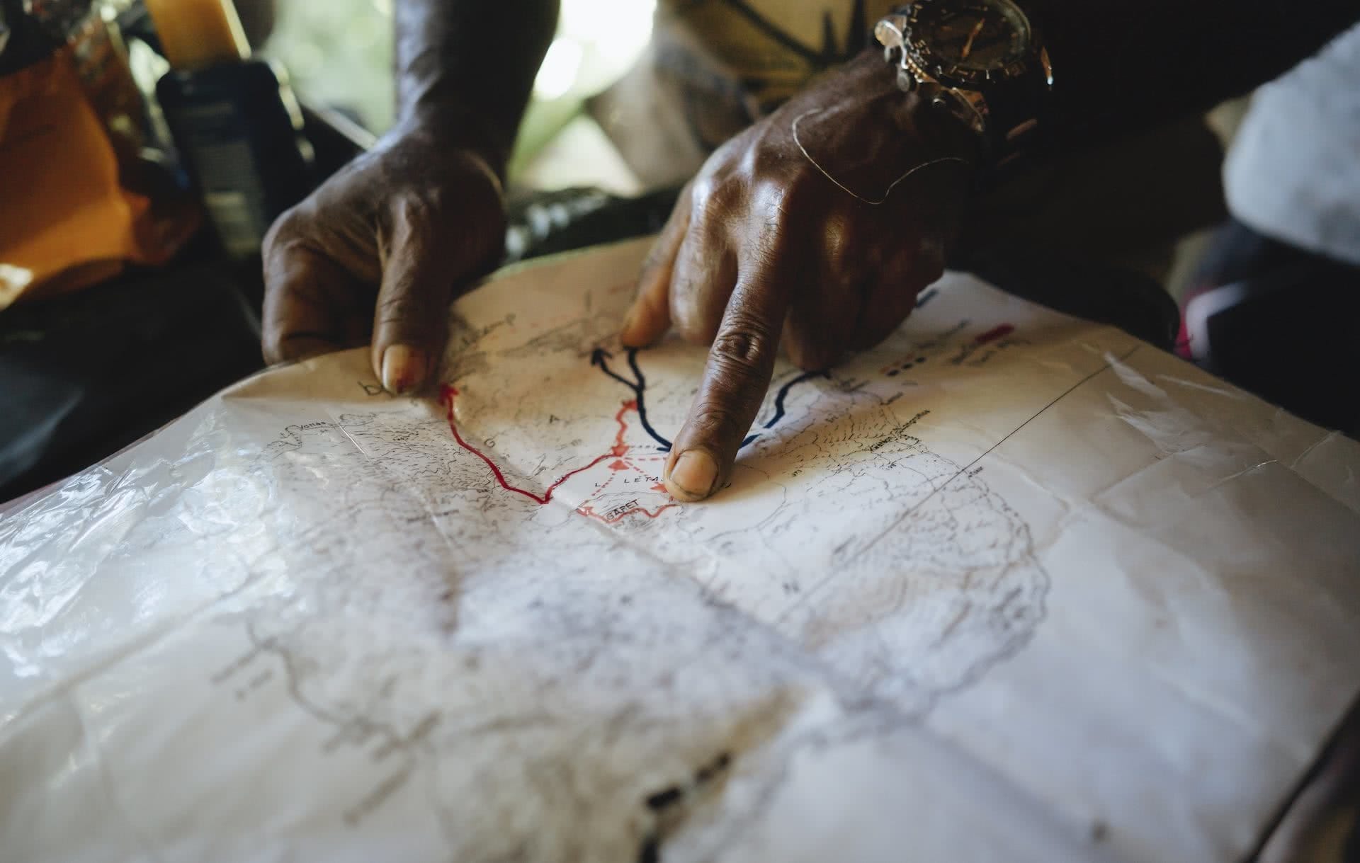 10 Things You Need To Know When Travelling Vanuatu's Outer Islands, Ruby Claire, photos by Ain Raadik and Ben Savage, map, hand, finger, point, Gaua - Mt Garet Hike