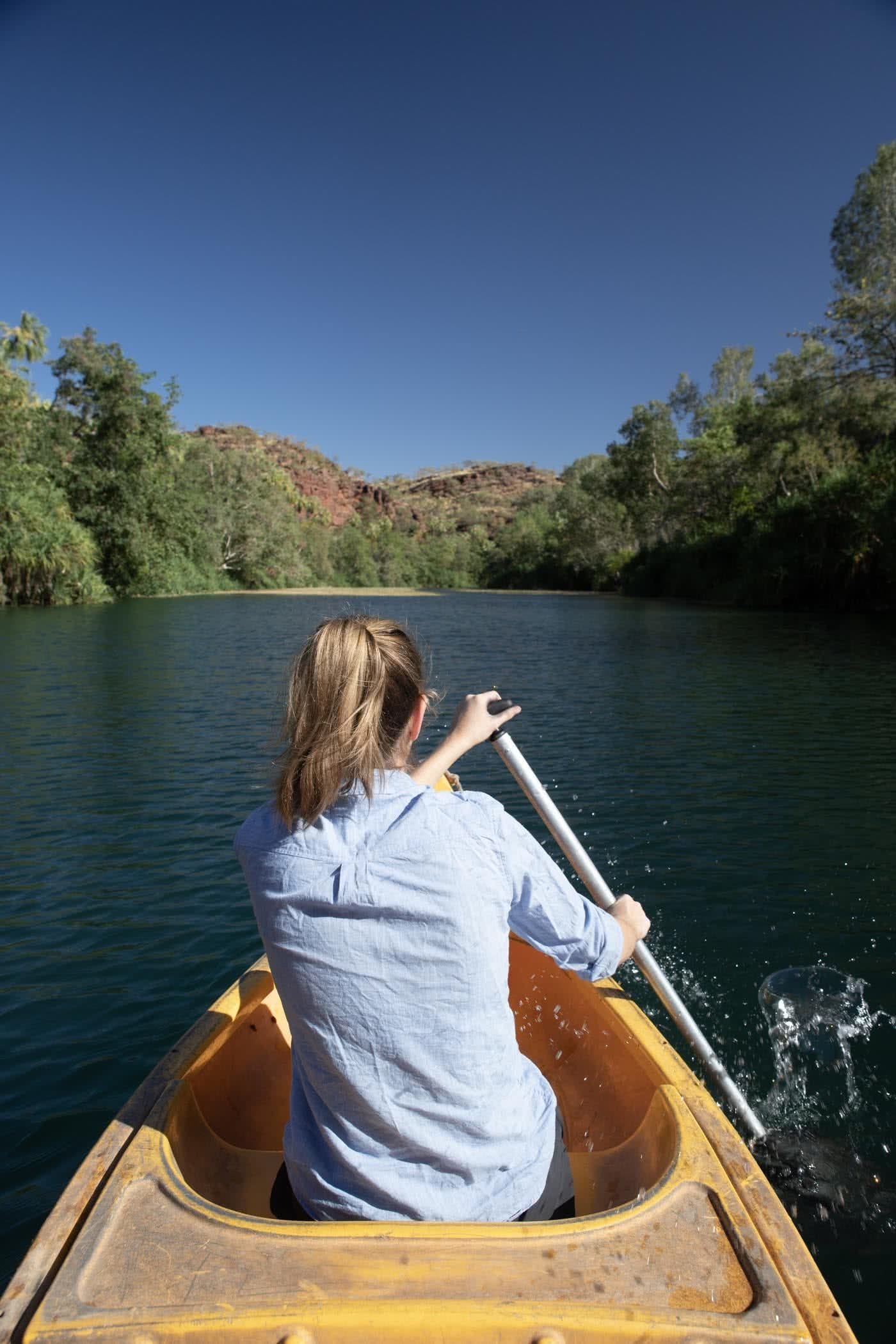 Oases Are Real! // Lawn Hill Boodjamulla National Park (QLD), Conor Moore, kayak, river, gorge, woman, paddling