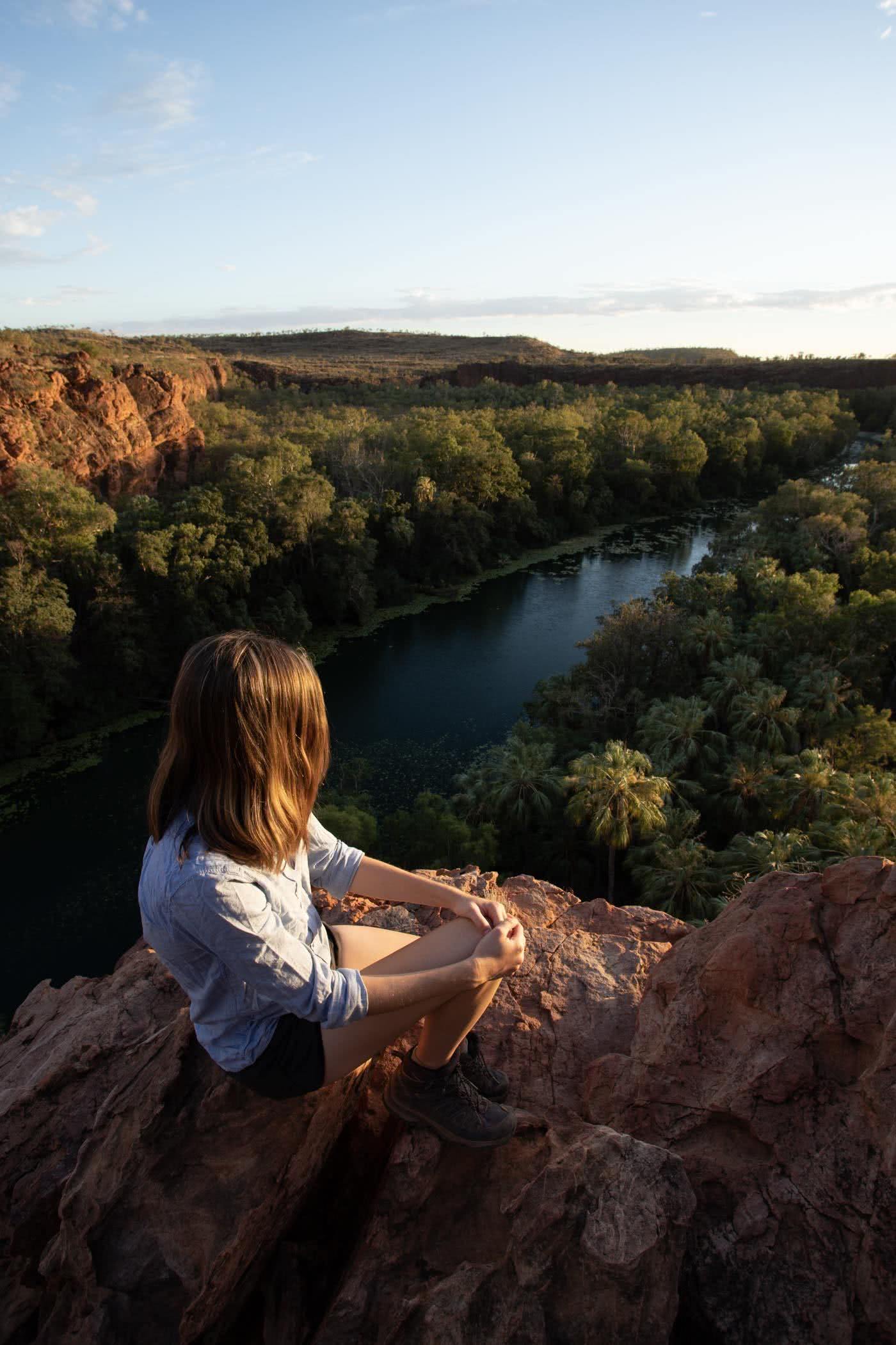Oases Are Real! // Lawn Hill Boodjamulla National Park (QLD), Conor Moore, gorge, cliffs, river, trees, woman