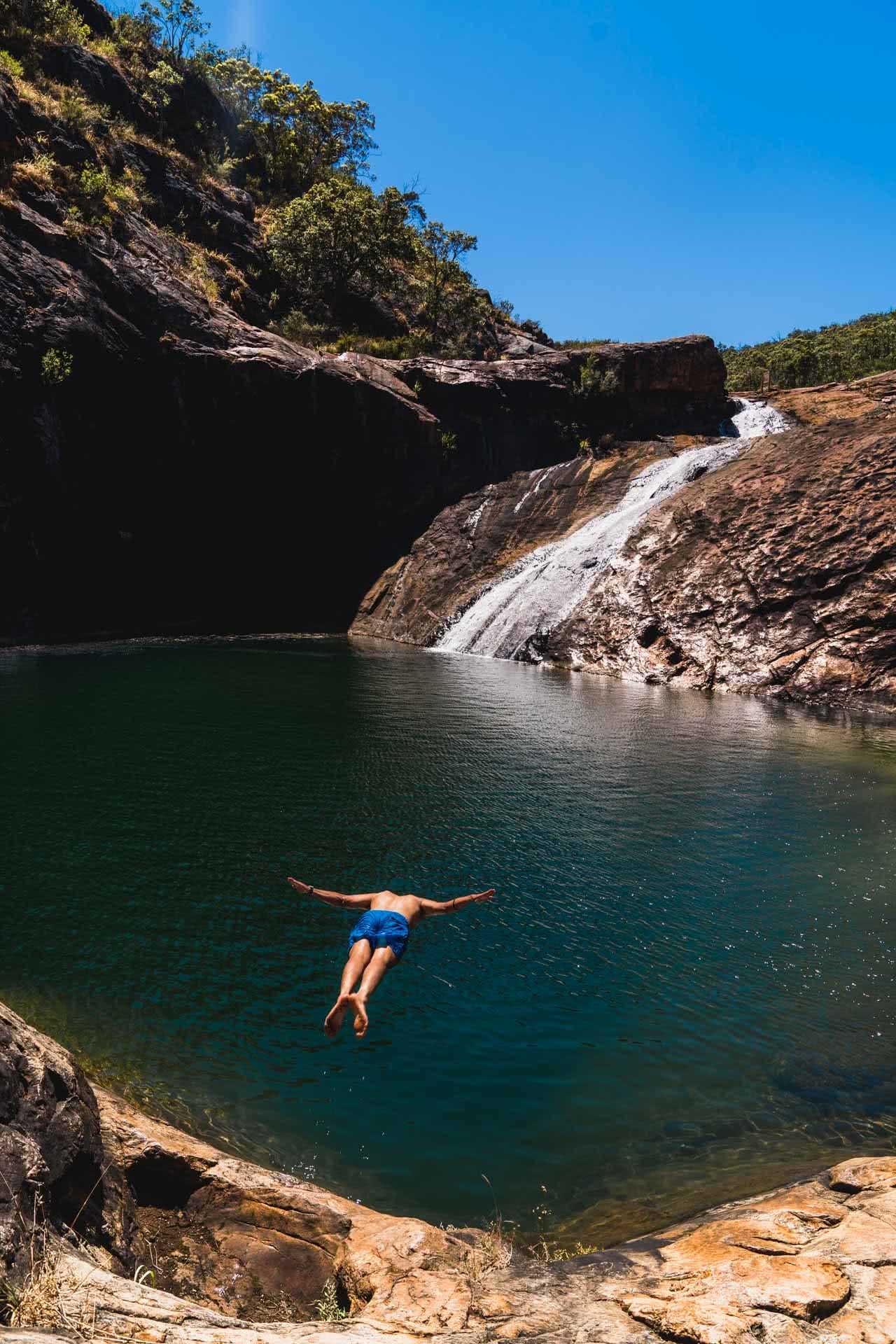 Slither Your Way To Serpentine Falls // Serpentine (WA), Jonathan Tan, waterfall, diving, water, rocks, pool