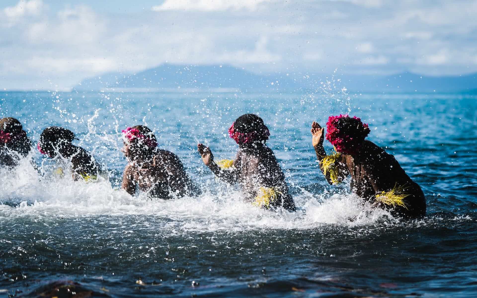 The Best Places to Stay in the Outer Islands of Vanuatu, photos by Ben Savage and Ain Raadik, Ruby Claire, Gaua, Ladies water dance, water music, women, dancing, ocean
