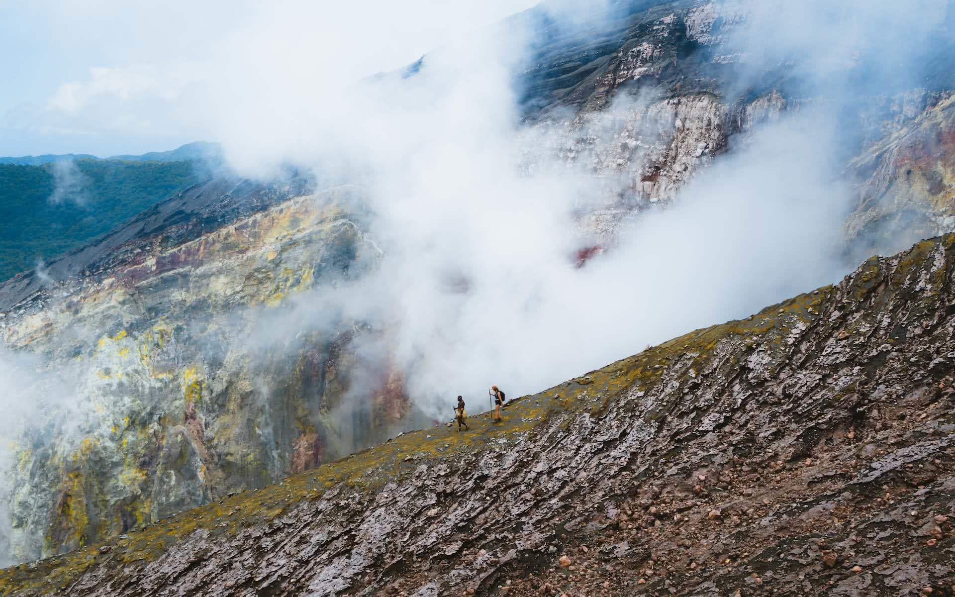 An Insider's Guide to Gaua, photos by Ben Savage and Ain Raadik, Ruby Claire, Vanuatu, island, Mt Garet, volcano, steam, woman, man, hike