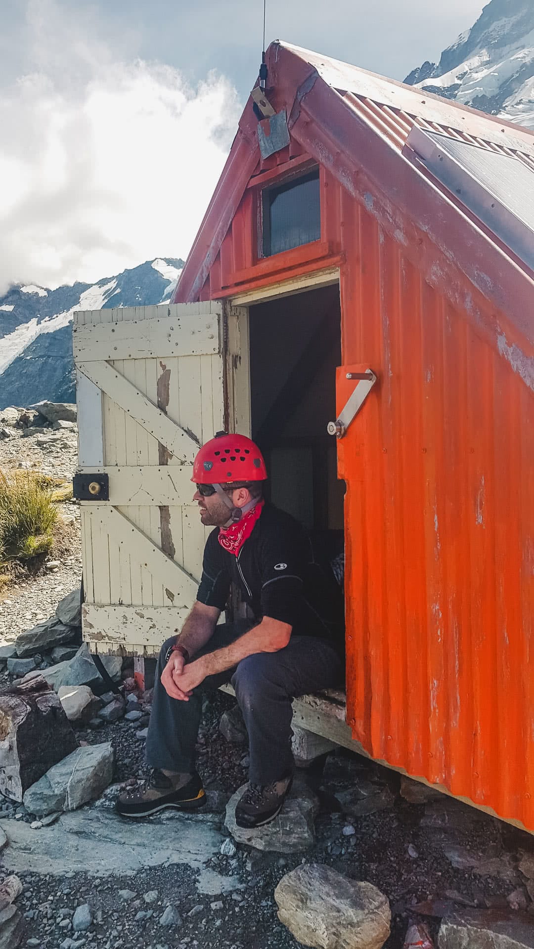 The Sefton Bivvy Route is Far Above the Aoraki Crowds (NZ), Nick Baulch, Mt Cook, hut, man, mountain, hike, mountaineering