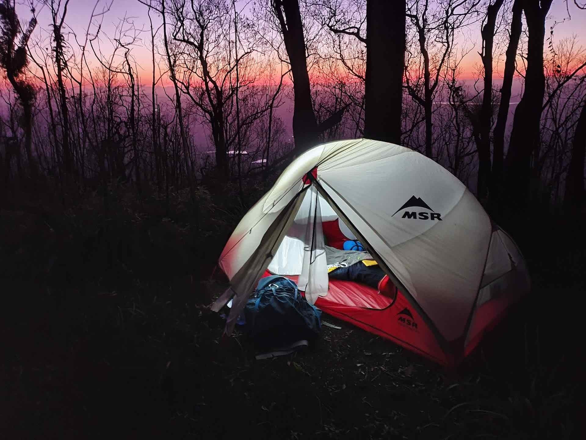 Laidley Creek Camping, overnight hikes near brisbane, Photo by Mitchell Quinn, sunset, tent, camping, MSR, main range national park, south east queensland