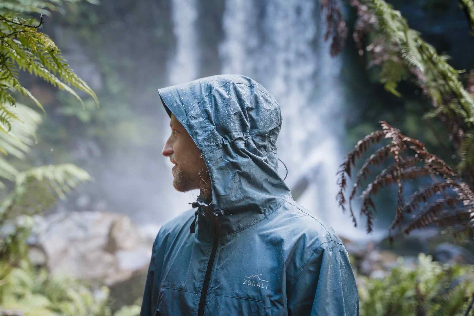 TikTok Meets the Great Outdoors in Zorali's New Video, photo supplied by Zorali, rain jacket, man, waterfall