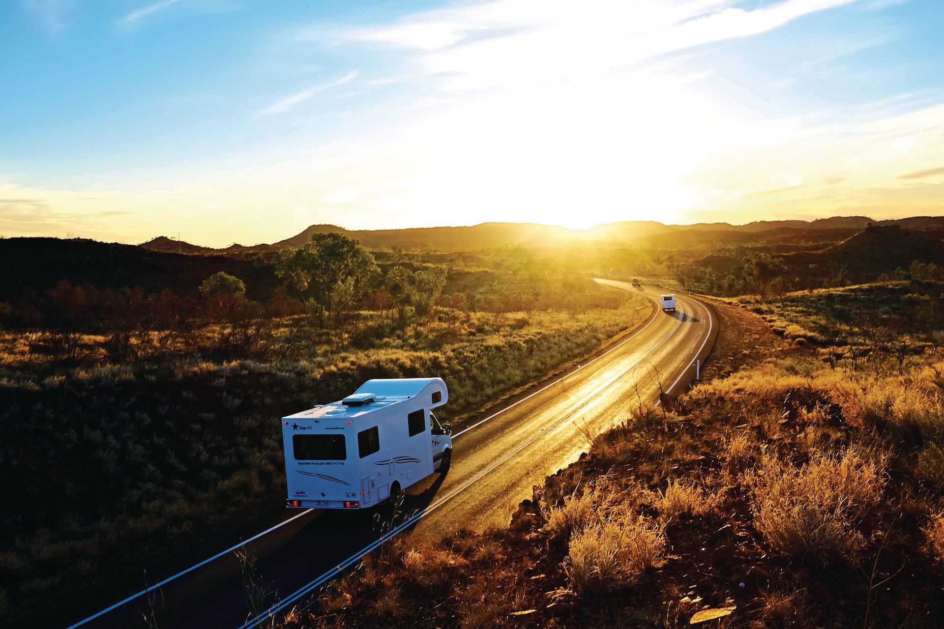 Top 10 Road Trips in Queensland, photo from TEQ, road, caravan, mountains, sunset