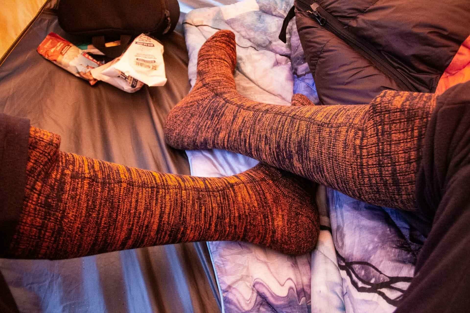 ororo heated socks gear review, photo by tim ashelford, socks, tent, battery, warm
