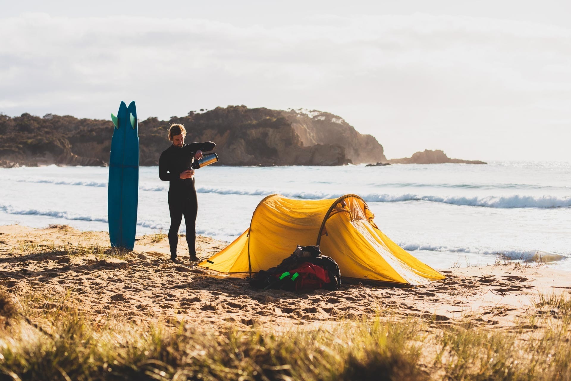Sea to Summit in Australia – All In A Day's Work, guy williment, surf, camping, tent, beach, nsw, coffee