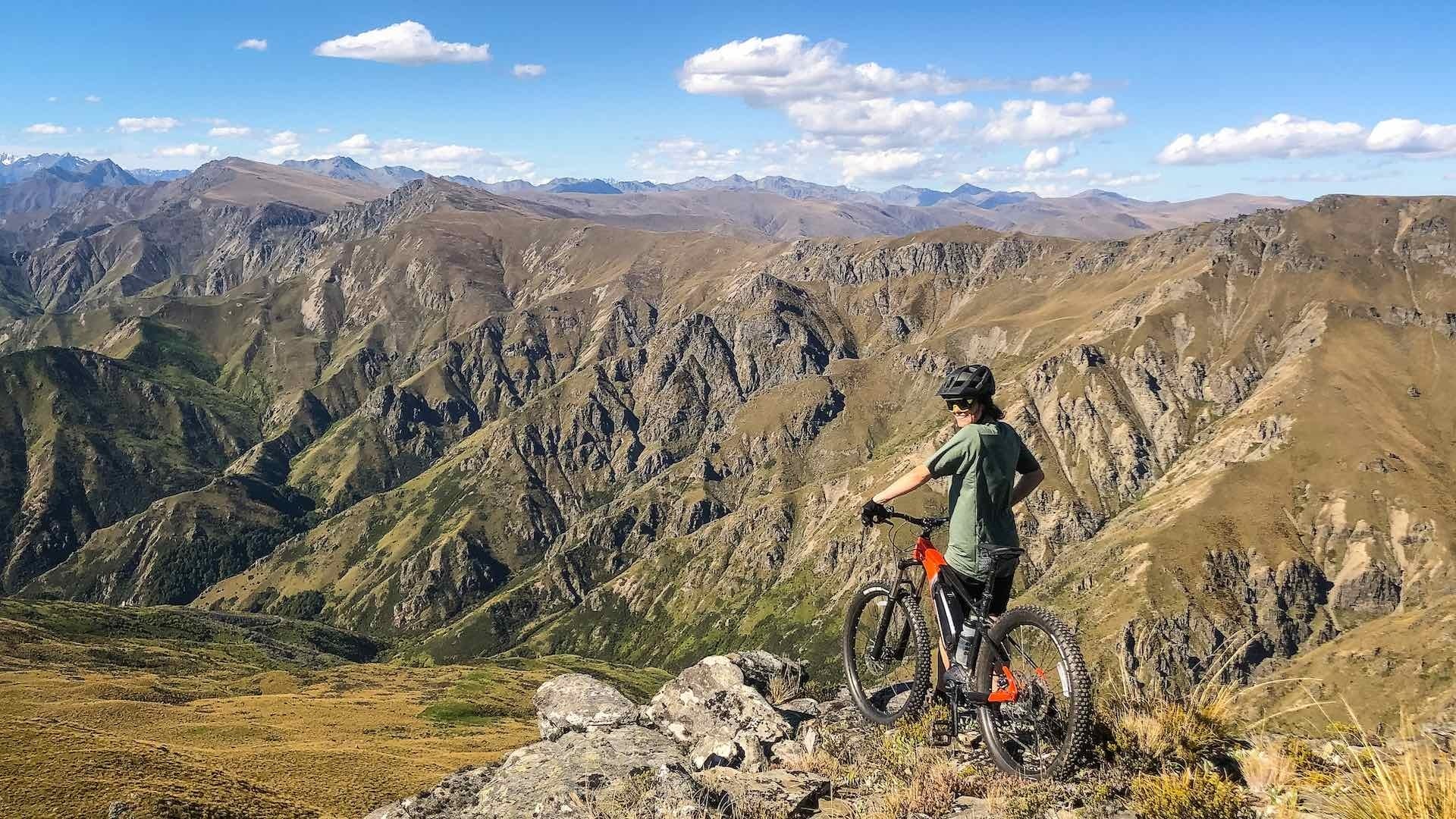 Midweek E-biking up Wanaka's Grandview Mountain, Bianca Bratton, mountains, woman, e-bike, ride, view